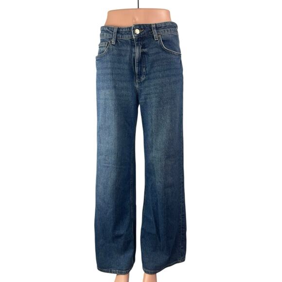 H&M Women's Blue High Waisted Y2k Medium Wash Wide Leg Baggy Denim Jeans Size 6 - Picture 1 of 5